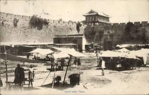 Ak China, Marktstände an der Großen Mauer