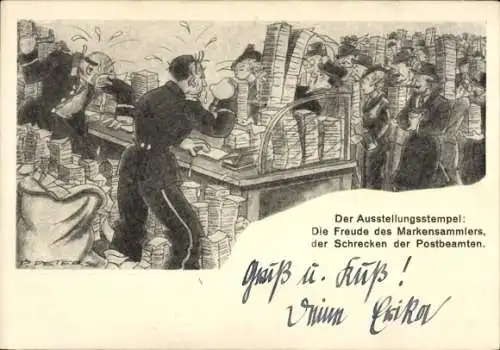 Ganzsachen Künstler Ak Peters, P., Düsseldorf, Briefmarkenausstellung Juni 1936, Postbeamter