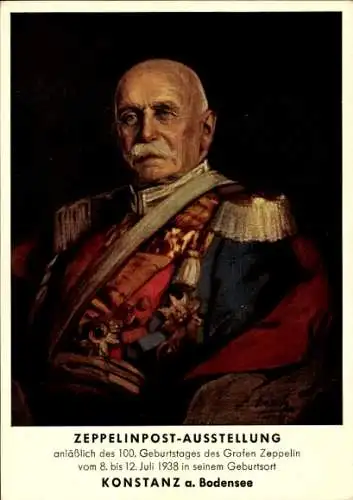 Ganzsachen Künstler Ak Emerich, Graf von Zeppelin, Portrait als General der Kavallerie, Uniform