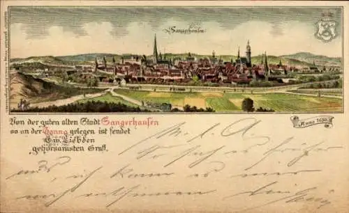 Litho Sangerhausen am Südharz, Panorama, anno 1630