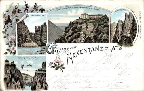 Litho Thale im Harz Sachsen Anhalt, Hexentanzplatz, Hotel, Hirschgrund, Kronentempel Hexen