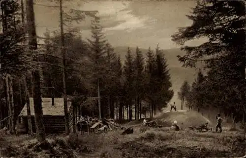 Ak Kohlenmeiler auf dem hohen Schwarzwald