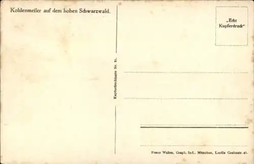 Ak Kohlenmeiler auf dem hohen Schwarzwald