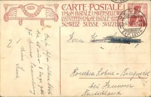 Ganzsachen Ak Schweiz, Gründung des Weltpostvereins, Einweihung des Denkmals 1909