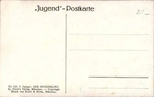 Künstler Ak Spiegel, F., Sonderling, Mann mit Flöte auf einem Baum, Vögel