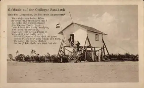 Ak Nordseebad Sankt Peter Ording, Giftbude, Ordinger Sandbank, Lied