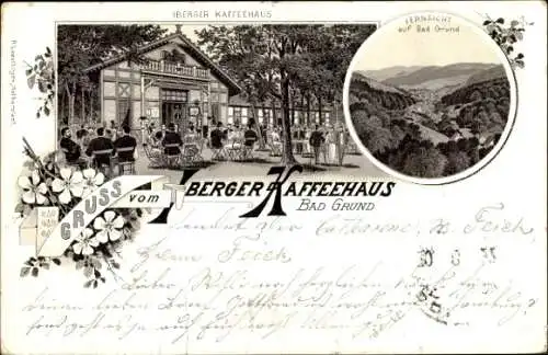 Litho Bad Grund im Harz, Iberger Kaffeehaus, Fernsicht