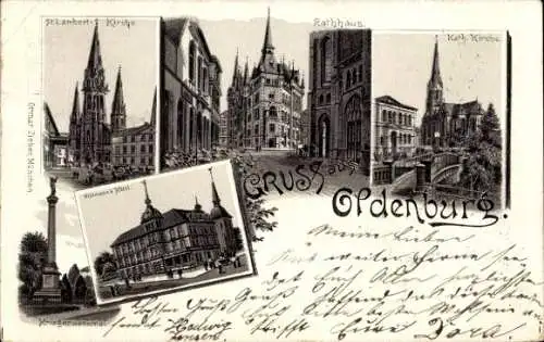 Litho Oldenburg in Holstein, Sankt Lambert Kirche, Rathaus, Katholische Kirche