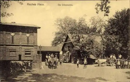 Ak Hamburg Mitte Horn, Rauhes Haus, Blick auf die Ökonomie, Rinder, Bauernhof