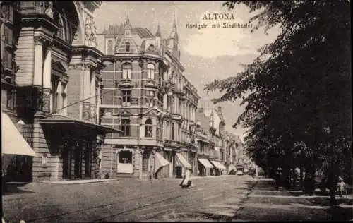 Ak Hamburg, Königstraße mit Stadttheater, Häuserfassaden, Straßenbahn