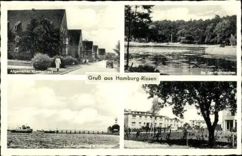 Ak Hamburg Altona Rissen, Allg. Krankenhaus, Landungsbrücke Wittenbergen, Fischteich, Mechelnbusch