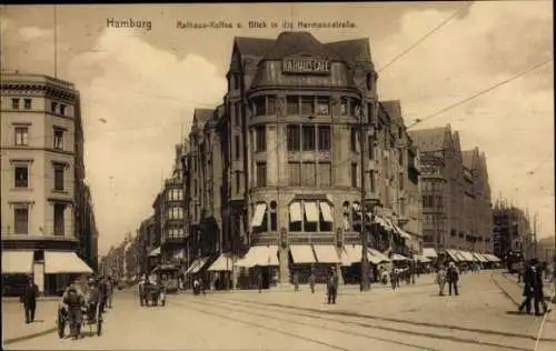 Ak Hamburg Mitte Altstadt, Rathaus Kaffee und Blick in die Hermannstraße