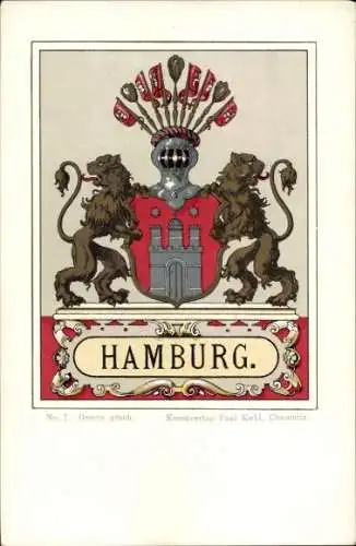 Wappen Ak Freie Stadt Hamburg, Stadtwappen, Großes Staatswappen, Löwen