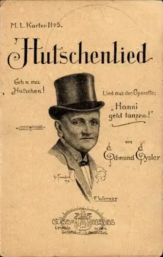 Künstler Ak Hutschenlied, Operette Hanni geht tanzen, von Edmund Eysler, F. Werner, Lyra Verlag