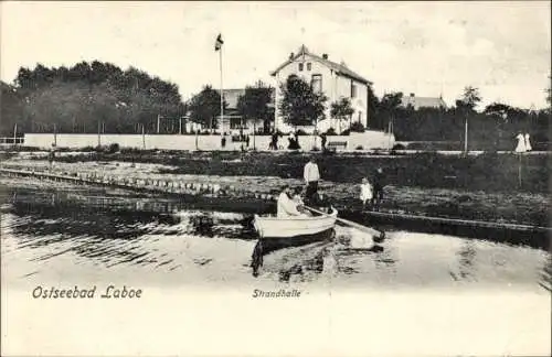 Ak Ostseebad Laboe, Strandhalle, Ruderboot