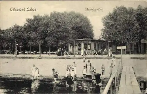 Ak Ostseebad Laboe, Strandpavillon, Strand, Badegäste