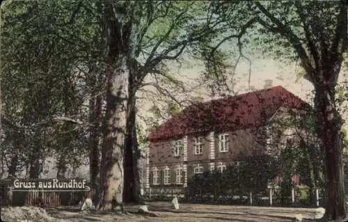 Ak Rundhof Stangheck Landschaft Angeln, Gebäude