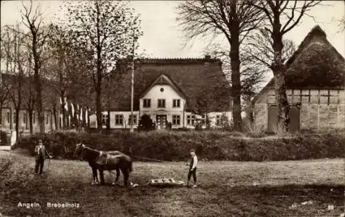 Ak Brebelholz Brebel Süderbrarup in Schleswig Holstein, Feldarbeit, Pflügen, Pferde, Gut