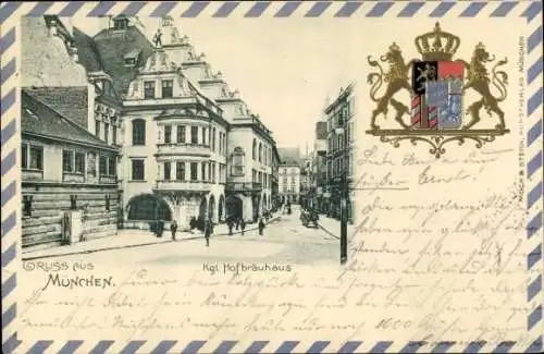 Präge Wappen Passepartout Ak München, Hofbräuhaus