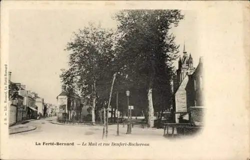 Ak La Ferté Bernard Sarthe, Le Mail und rue Denfert Rochereau