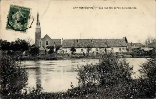 Ak Arnage Sarthe, Blick auf die Ufer der Sarthe