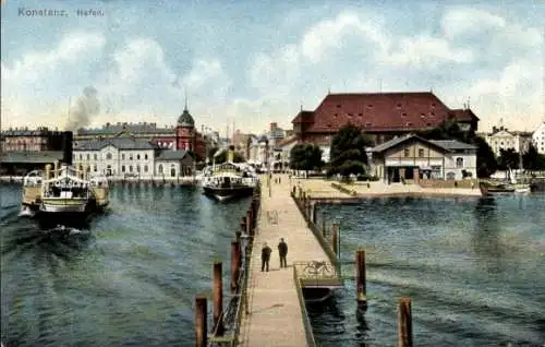 Ak Konstanz am Bodensee, Hafen, Dampfer