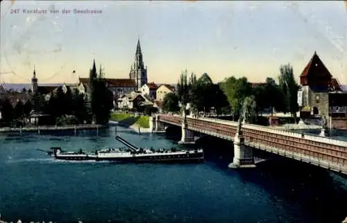 Ak Konstanz am Bodensee, Brücke, Schiff, Blick von der Seestraße