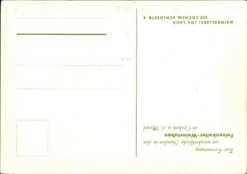 Lied Ak Cochem an der Mosel, Felsenkellerlied, Weinkellerei Jos. Laux