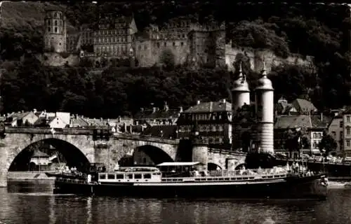 Ak Heidelberg am Neckar, Teilansicht, Vacantie Schip Zwerver, Watertransport, Brücke