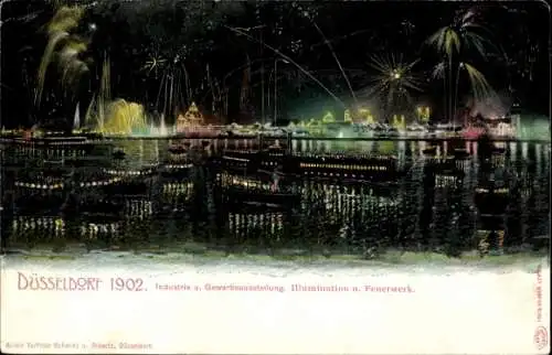 Ak Düsseldorf am Rhein, Industrie- und Gewerbeausstellung 1902, Illumination und Feuerwerk, Schiffe