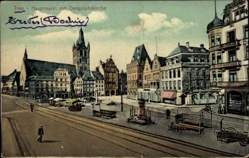 Ak Trier an der Mosel, Hauptmarkt mit Gangolphskirche