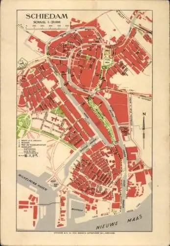 Stadtplan Ak Schiedam Südholland Niederlande, Nieuwe Maas