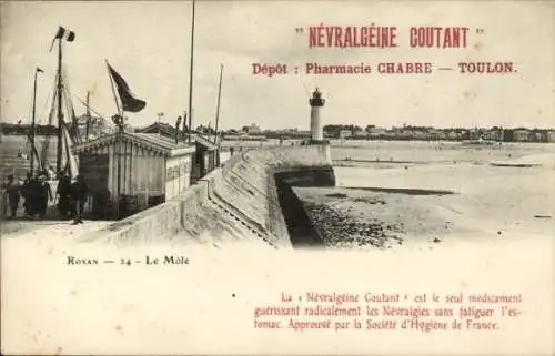 Ak Royan Charente Maritime, Le Môle, Reklame Névralgéine Coutant