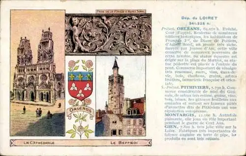 Ak Orléans Loiret, Die Kathedrale, der Bergfried, Stadtwappen