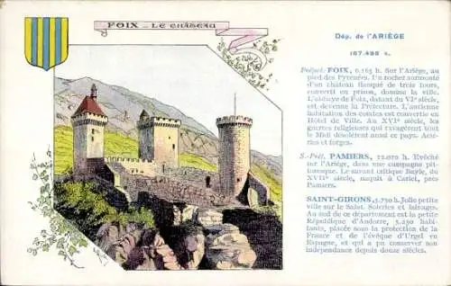 Ak Poix Ariege, Stadtwappen, Blick auf die Alte Burg