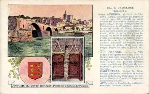 Ak Avignon Vaucluse, Port St. Benezet, Porte de l'Eglise St. Pierre, Wappen