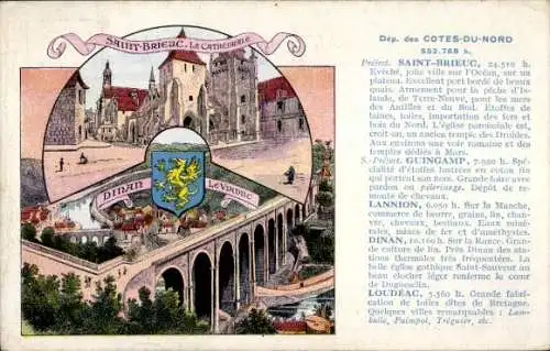 Ak Dinan und Saint Brieuc Côtes-d’Armor, Kathedrale, Viadukt, Stadtwappen