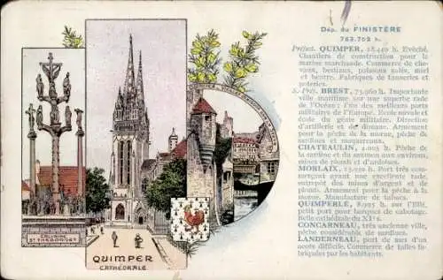 Ak Quimper Finistère, Wappen, Kathedrale, Kunstwerke