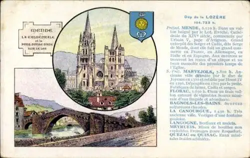 Künstler Ak Mende Lozère, Cathédrale, Pont Notre Dame, Wappen