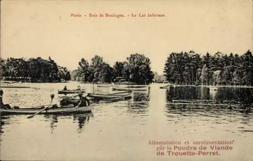 Ak Paris XVI, Bois de Boulogne, Boote auf dem See