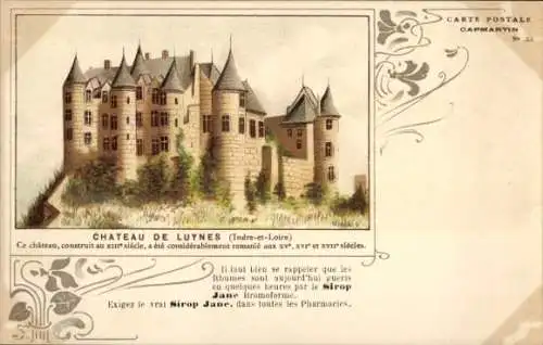 Litho Luyne Indre et Loire, Château, construit au XIIIe siècle