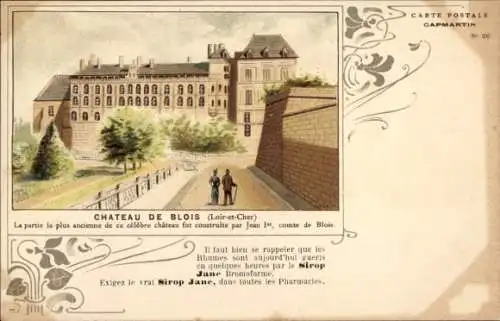 Litho Blois Loir-et-Cher, Ansicht des Schlosses