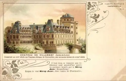 Litho Villandry Indre et Loire, Ansicht des Schlosses