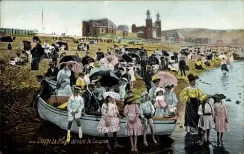 Ak Dieppe Seine Maritime, La Plage devant le Casino