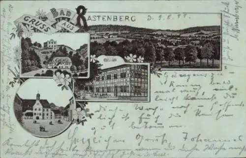 Litho Rastenberg Thüringen, Panorama, Marktplatz, Gasthaus, Bad Finneck