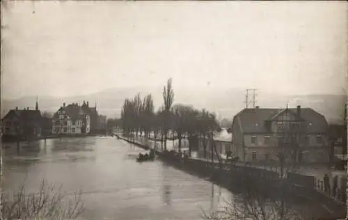 Foto Ak Rinteln an der Weser, Teilansicht, Hochwasser