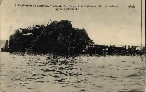 Ak Toulon Var, L'explosion du cuirassé Liberté 1911, Französisches Kriegsschiff