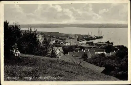 Ak Mariager Mariagerfjord Dänemark, Udsigt fra Maren Finn's Dal, Küstenpartie, Wohnhäuser, Hafen