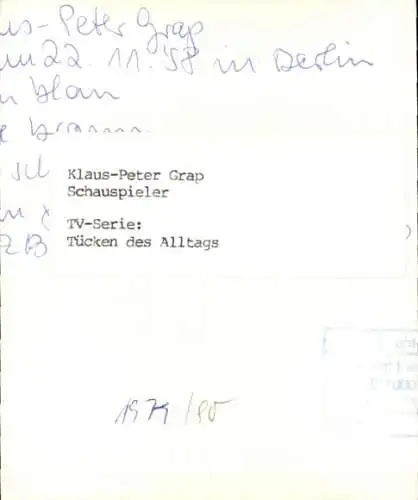 Ak Schauspieler Klaus-Peter Grap, Portrait, Autogramm