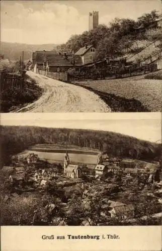 Ak Tautenburg in Thüringen, Teilansicht, Kirche, Straßenpartie, Turm